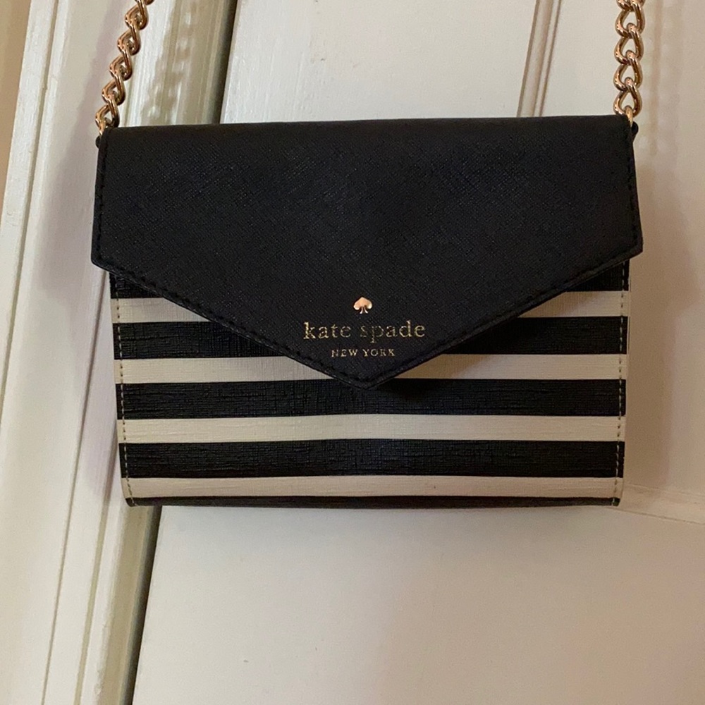 Kate Spade navy and white striped crossbody bag